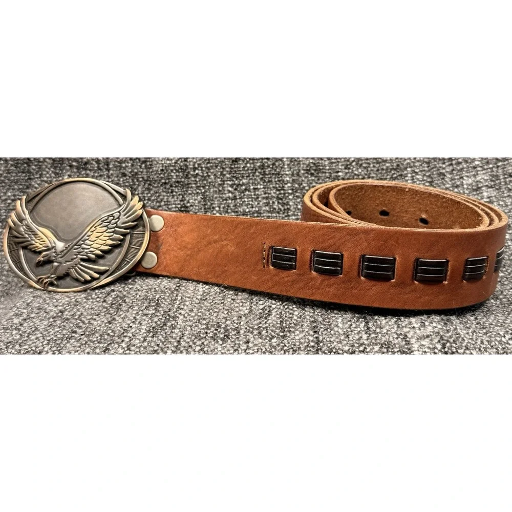 Levi's Leather Belt Men 34 36 Brown Eagle Buckle Studded Western Biker